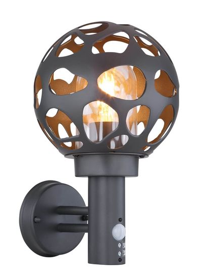 Globo Hilario E27 LED Außenleuchte IP44 Anthrazit, Edelstahl Bewegungssensor Ø20cm 31805S