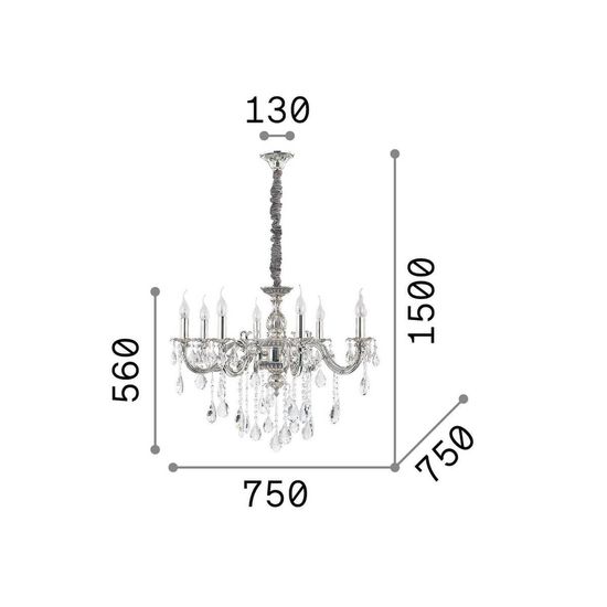 Ideal Lux IMPERO Pendelleuchte E14 8-fach ⌀750mm dimmbar Silber 014395