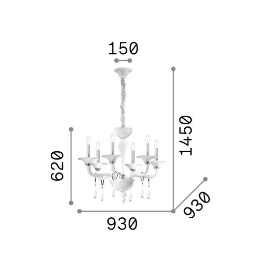 Ideal Lux MIRAMARE Pendelleuchte E14 6-fach ⌀930mm dimmbar Weiss 068183