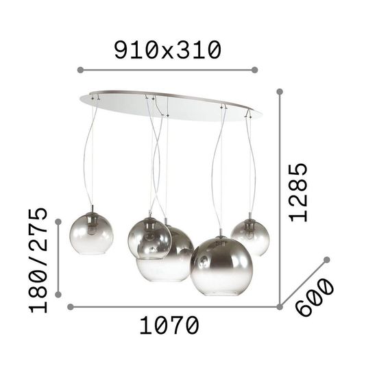 Ideal Lux NEMO Pendelleuchte E27 5-fach dimmbar Chromrauchglas 138305