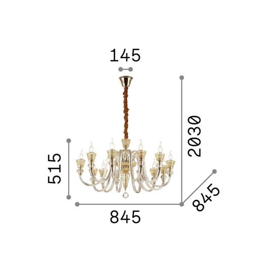 Ideal Lux STRAUSS Pendelleuchte E14 12-fach ⌀845mm dimmbar Gold 140612