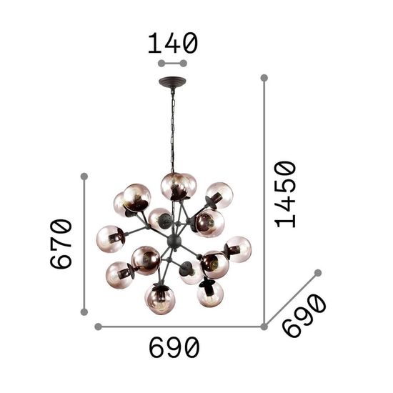 Ideal Lux KEPLER Pendelleuchte E27 18-fach ⌀690mm dimmbar Schwarz 162478