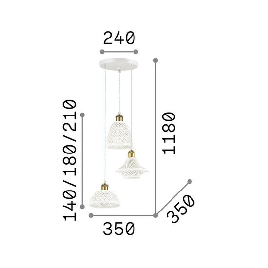 Ideal Lux LUGANO Pendelleuchte E27 3-fach ⌀350mm dimmbar Weiss 206875