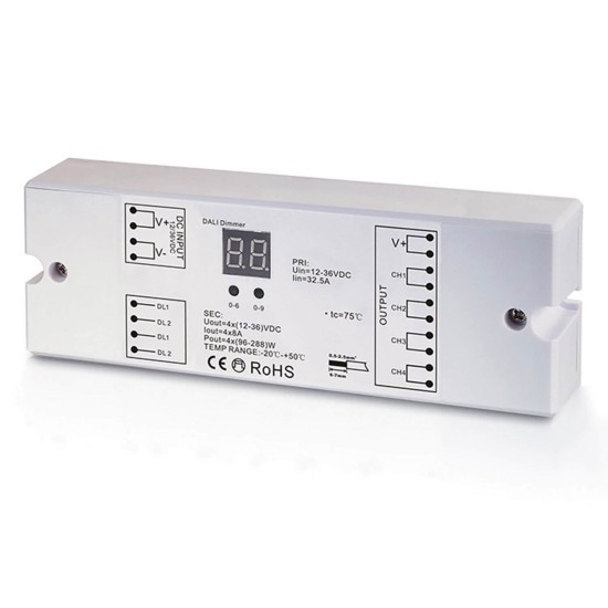 ISOLED DALI DT6 1 oder 4 Adressen PWM-Dimmer, 1 oder 4 Kanal, 12-36V 4x8A, 48V 4x4A