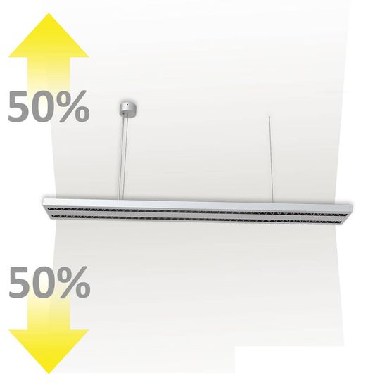 ISOLED LED Hängeleuchte Raster Up+Down, 30+30W, anreihbar, UGR<6, silber, 4000K, 1-10V dimmbar