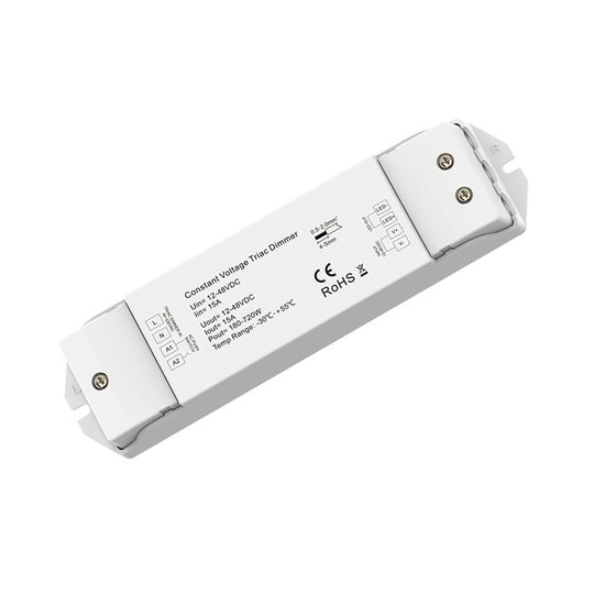 ISOLED Phasenan-/Abschnitt (40-230V)/Push Eingangssignal zu PWM-Dimmer, 1 Kanal, 12-48V DC 15A