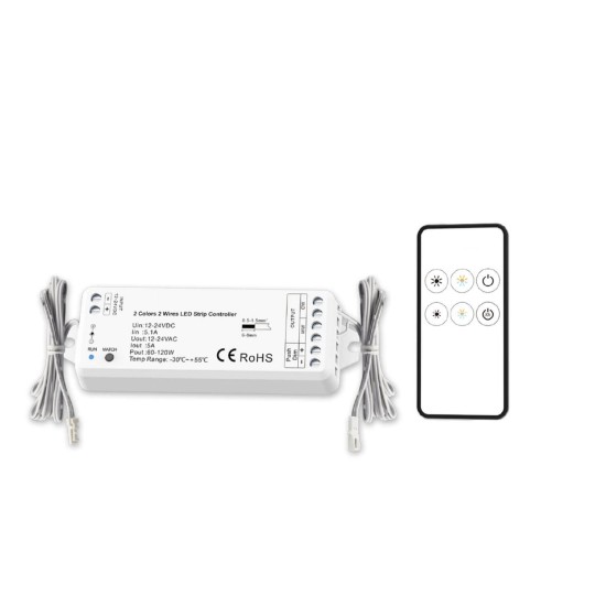 ISOLED LED weißdynamischer Push/Funk PWM-Dimmer MiniAMP inkl. Fernbedienung 12-24V DC, 5A