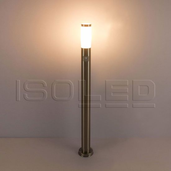 ISOLED Pollerleuchte 1100 Edelstahl, IP44, PIR Bewegungssensor, warmweiß, inkl. E27 LED Leuchtmittel 9W