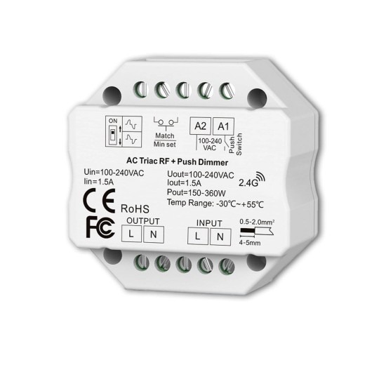 ISOLED Sys-Pro + Zigbee 3.0 Push/Funk Dimmer, 230V AC, 360 VA, Phasenan-/Abschnitt wählbar