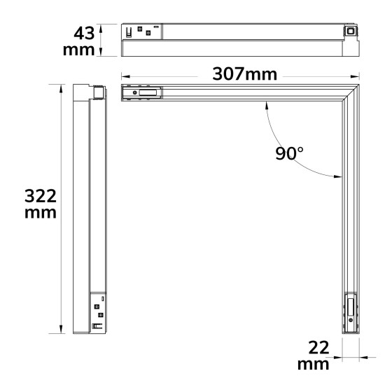 ISOLED Track48 Eckleuchte 90° horizontal schwarz, 20W, 48V DC, 3000K, CRI90, DALI dimmbar