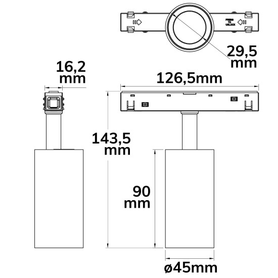 ISOLED Track48 Schienenstrahler schwarz, 7W, 30°, UGR<19, 48V DC, 3000K, CRI90