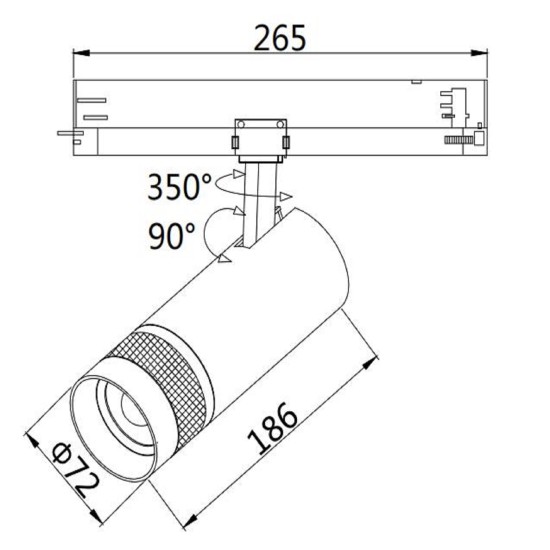 ISOLED 3-Phasen Schienen-Strahler fokussierbar, 24W, 20°-55°, weiß matt, 4000K, DALI dimmbar