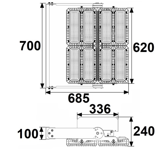 ISOLED LED Flutlicht 900W, 130x40° asymmetrisch, variabel, DALI dimmbar, warmweiß, IP66