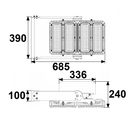 ISOLED LED Flutlicht 450W, 130x40° asymmetrisch, variabel, DALI dimmbar, neutralweiß, IP66