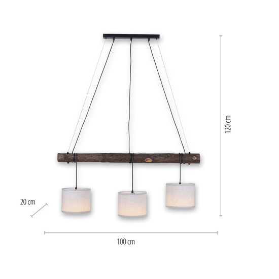 JUST LIGHT BARK Pendelleuchte E27 max.40W 3-fach Braun/Cremeweiß 11238-79