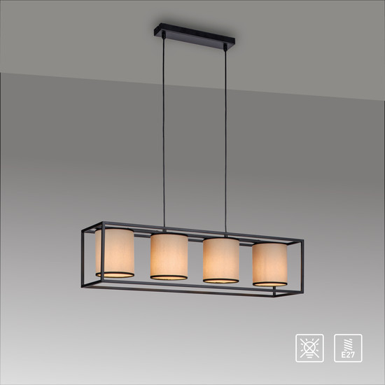 JUST LIGHT RAVEN Pendelleuchte E27 max.25W 4-fach Schwarz/Beige 60-120cm 15305-18