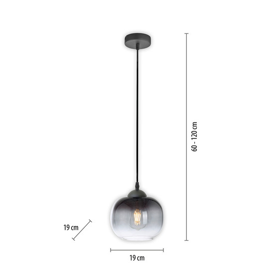 JUST LIGHT ZEA Pendelleuchte E27 max.25W Schwarz/Rauchfarben 15420-18