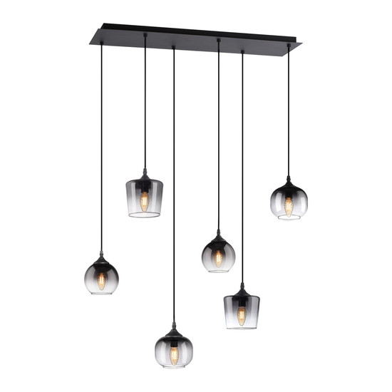 JUST LIGHT ZEA Pendelleuchte E14 max.25W 6-fach Schwarz/Rauchfarben 64-120cm 15425-18