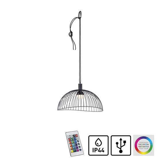 JUST LIGHT DAVID LED Pendelleuchte Warmweiss 1,5W Schwarz 29-150cm IP44 19922-18