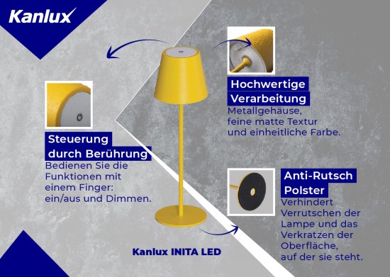 Kanlux 36322 INITA LED Akku Tischleuchte dimmbar Rot IP54