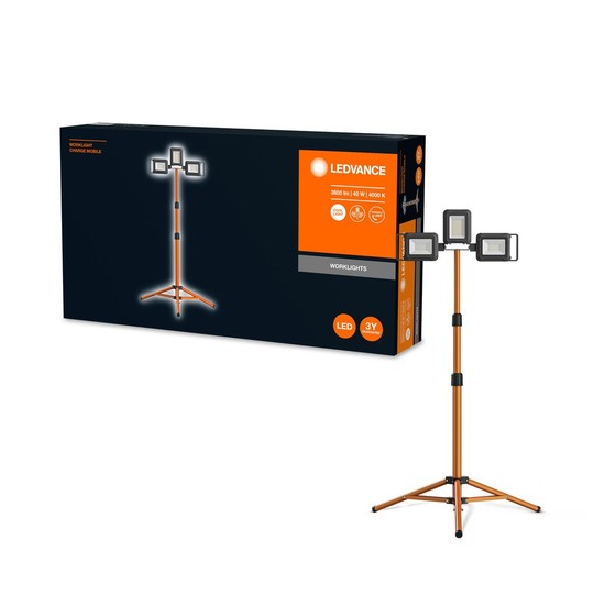 LEDVANCE Worklight TRIPOD LED Baustrahler 3-fach mit Stativ 40W neutralweiss IP54 orange 4058075576575