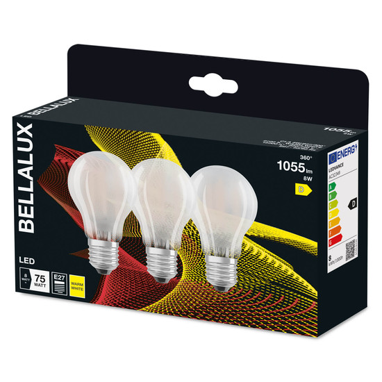 3er Pack BELLALUX LED Lampe CLA 7.5W 827 Frosted E27 Warmweiss 4058075606333