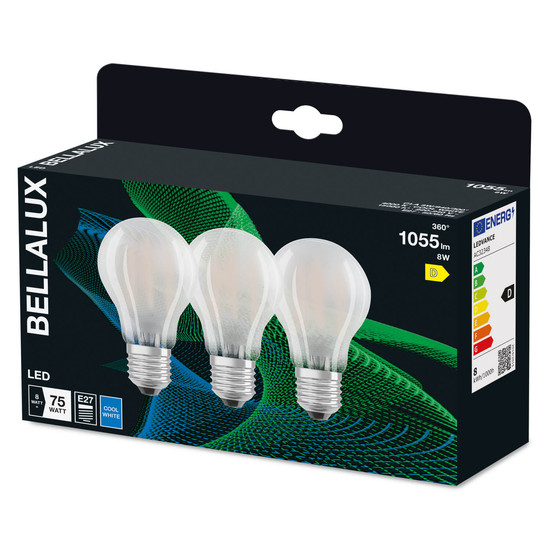 3er Pack BELLALUX LED Lampe CLA 7.5W 840 Frosted E27 Neutralweiss 4058075606371