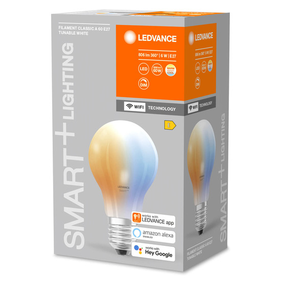 LEDVANCE LED Lampe SMART+ WiFi Filament Classic Tunable White 6W 827 230V GL FR E27 Dimmbar Tunable White, Kalt-zu-Warm-Farbwechsel 4058075619036