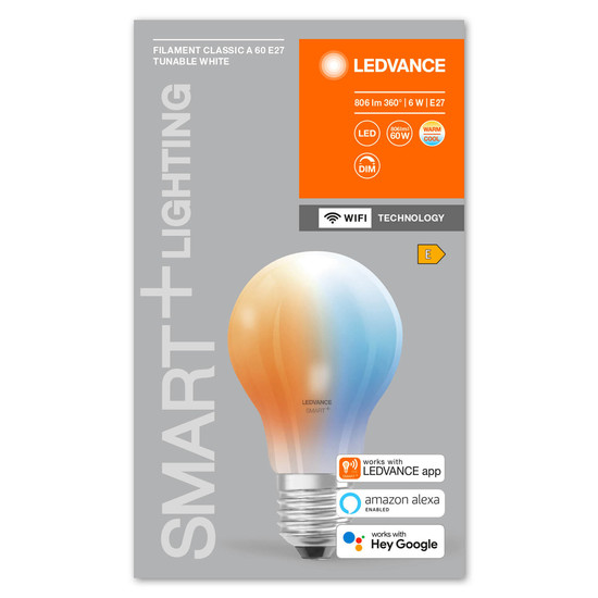 LEDVANCE LED Lampe SMART+ WiFi Filament Classic Tunable White 6W 827 230V GL FR E27 Dimmbar Tunable White, Kalt-zu-Warm-Farbwechsel 4058075619036