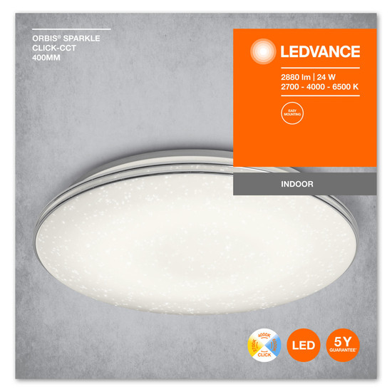 LEDVANCE LED Deckenleuchte ORBIS Sparkle Click-CCT 40cm 24W Tunable White, Kalt-zu-Warm-Farbwechsel 4058075633131