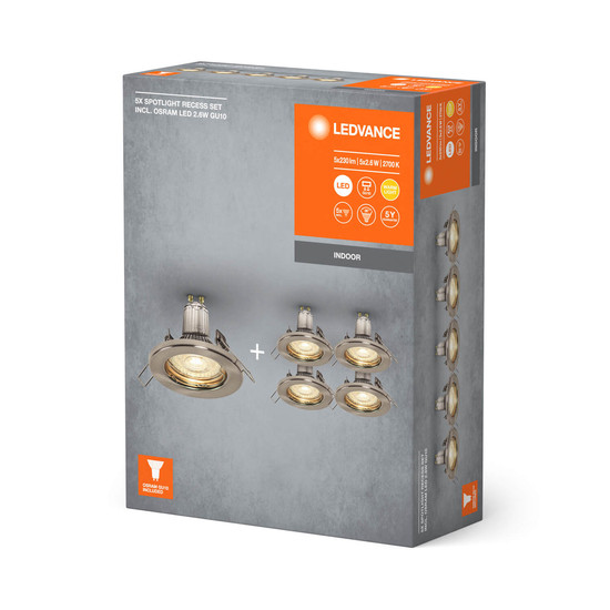 LEDVANCE LED Spot SPOT SET RECESS GU10 5x2.6W GU10 Brushed Nickel Warmweiss 4058075711051