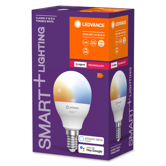 LEDVANCE LED Lampe SMART+ Mini bulb Tunable White 4.9W 220V FR E14 Dimmbar Tunable White, Kalt-zu-Warm-Farbwechsel 4058075729124