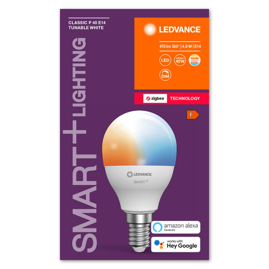 LEDVANCE LED Lampe SMART+ Mini bulb Tunable White 4.9W 220V FR E14 Dimmbar Tunable White, Kalt-zu-Warm-Farbwechsel 4058075729124