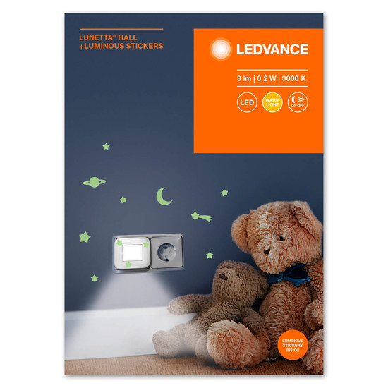 LEDVANCE LED Nachtlicht LUNETTA Hall 3000K + Luminous Stickers Warmweiss 4058075730120