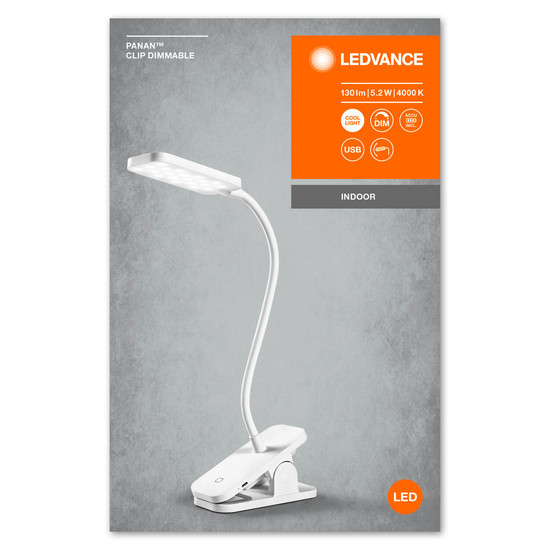 LEDVANCE LED Tischleuchte PANAN CLIP SQUARE 4000K Dimmbar Neutralweiss 4058075747883