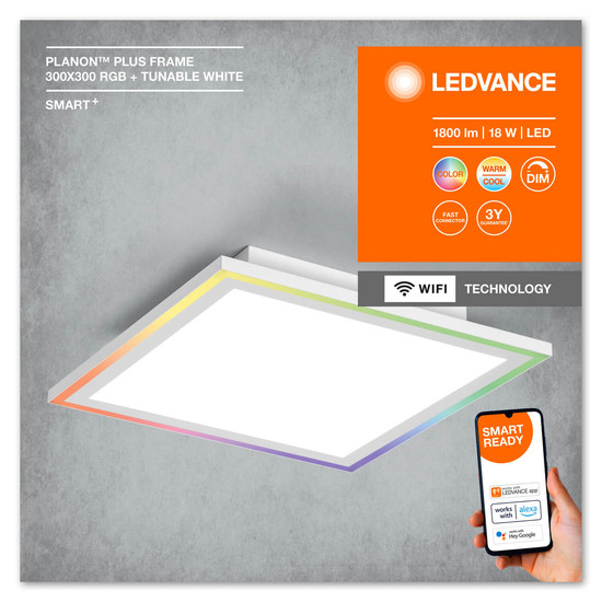 LEDVANCE LED Panel SMART+ Planon Plus RGBW 30x30cm RGB + TW Dimmbar RGBTW Farbwechsel / steuerbare Lichtfarbe 4058075752603