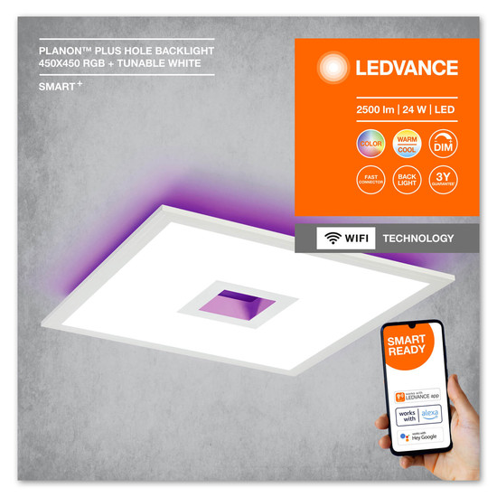 LEDVANCE LED Panel SMART+ Planon Plus Backlight with WiFi technology 45x45cm RGB + TW Dimmbar RGBTW Farbwechsel / steuerbare Lichtfarbe 4058075752665