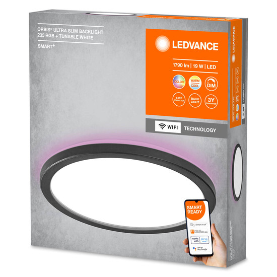 LEDVANCE LED Rundleuchte Smart+ Orbis Ceiling Black 23,5cm RGB + TW Dimmbar RGBTW Farbwechsel / steuerbare Lichtfarbe 4058075752788