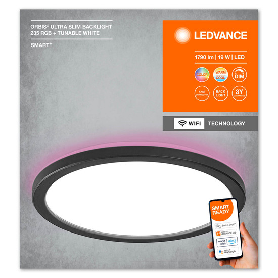 LEDVANCE LED Rundleuchte Smart+ Orbis Ceiling Black 23,5cm RGB + TW Dimmbar RGBTW Farbwechsel / steuerbare Lichtfarbe 4058075752788