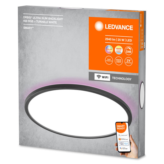 LEDVANCE LED Rundleuchte Smart+ Orbis Ceiling Black 40cm RGB + TW Dimmbar RGBTW Farbwechsel / steuerbare Lichtfarbe 4058075752801