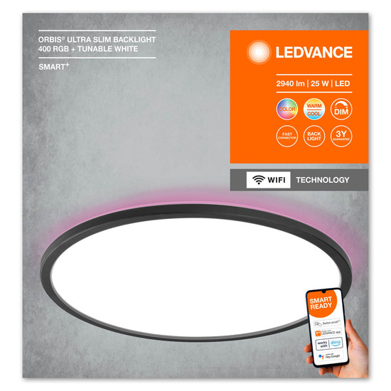 LEDVANCE LED Rundleuchte Smart+ Orbis Ceiling Black 40cm RGB + TW Dimmbar RGBTW Farbwechsel / steuerbare Lichtfarbe 4058075752801