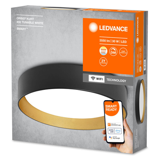 LEDVANCE LED Deckenleuchte Kurt 45cm TW Dimmbar Tunable White, Kalt-zu-Warm-Farbwechsel 4058075754799