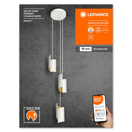 LEDVANCE LED Pendelleuchte Smart+ Twist Pendant White TW Dimmbar Tunable White, Kalt-zu-Warm-Farbwechsel 4058075757448