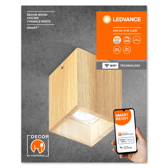 LEDVANCE LED Deckenleuchte Smart+ Wood Ceiling TW Dimmbar Tunable White, Kalt-zu-Warm-Farbwechsel 4058075757660