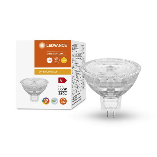 LEDVANCE LED Reflektor MR16 5W 927 GU5.3 Spot, Strahler 350lm 2700K warmweiss wie 35W dimmbar 4058075757684