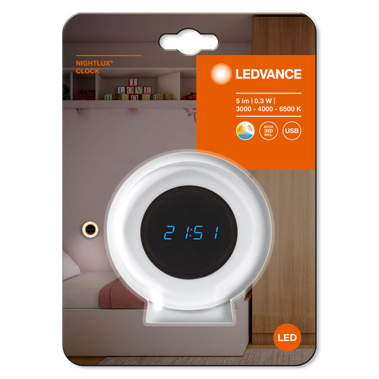 LEDVANCE LED Nachtlicht NIGHTLUX CLOCK 0.3W Warm weiß,Neutralweiss 4058075757721