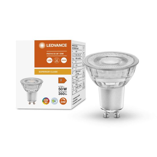 LEDVANCE LED Reflektor PAR16 4.7W 940 GU10 Spot, Strahler 350lm 4000K neutralweiss wie 50W dimmbar 4058075757882