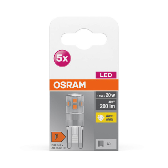 5er Pack OSRAM LED Lampe BASE PIN G9 1.9W 827 Clear G9 Warmweiss 4058075758049