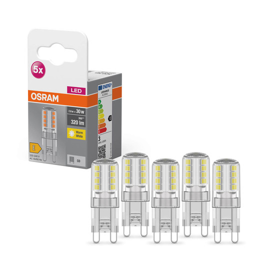 5er Pack OSRAM LED Lampe BASE PIN G9 2.6W 827 Clear G9 Warmweiss 4058075758063