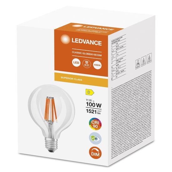 LEDVANCE LED CLASSIC GLOBE CRI90 11W/4000 K E27 Lampe 1521lm 4000K neutralweiss wie 100W dimmbar 4058075758223